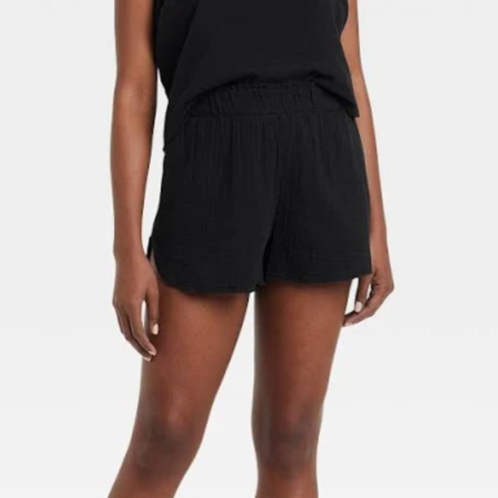 Black Cotton Gauze Shorts